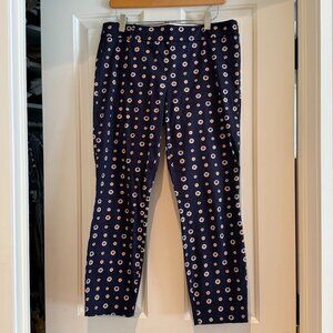 J Crew Size 6 Minnie Cotton Blend Navy with Beige and Cream Medallion Pant